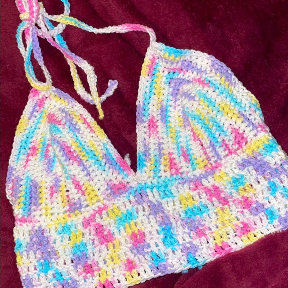 Cotton candy inspired crochet crop top